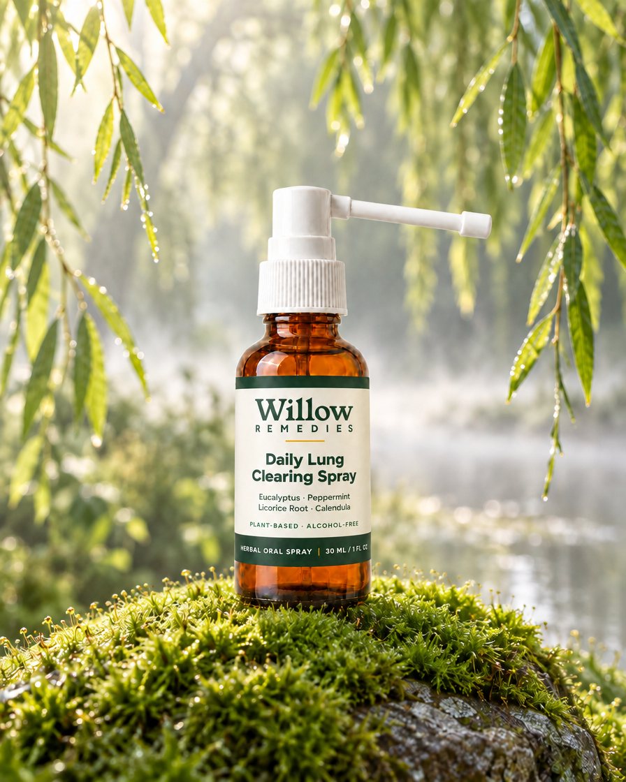 Willow Remedies bottle on a bed of moss