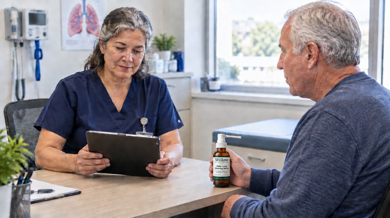 Respiratory therapist reviewing breathing results with a patient