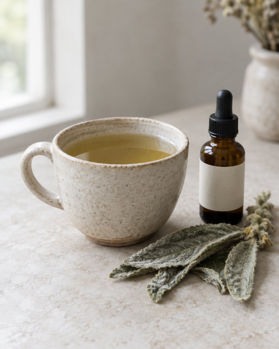 Mullein tea and dropper bottle